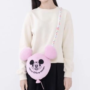 Disney Tokyo Mickey Minnie Pink Plush Tote Purse Bag